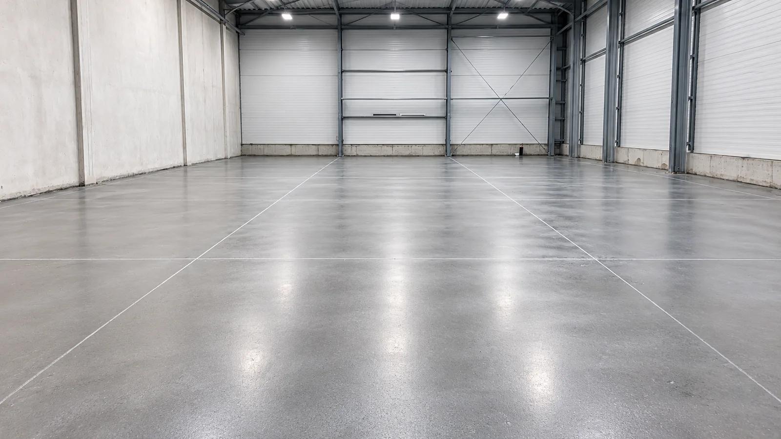 Interiorul halei finalizat, cu pardoseala de beton finisată